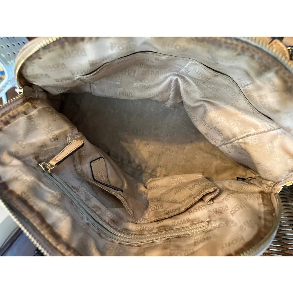 Michael Kors Beige Signature Monogram Dome Satchel Handbag‎ Shoulder Bag